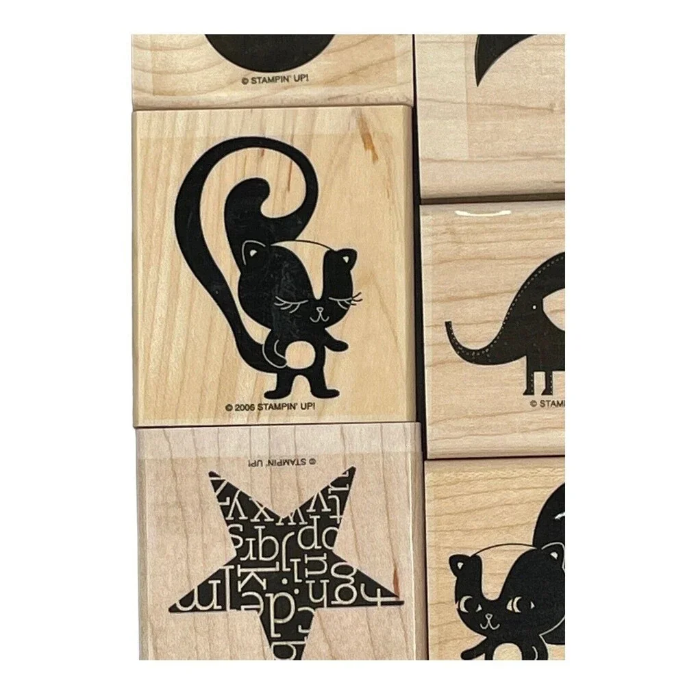 Stampin Up 2006 Rubber Stamps Wood Star, Skunk, Elephant, Moon  Lot of 6